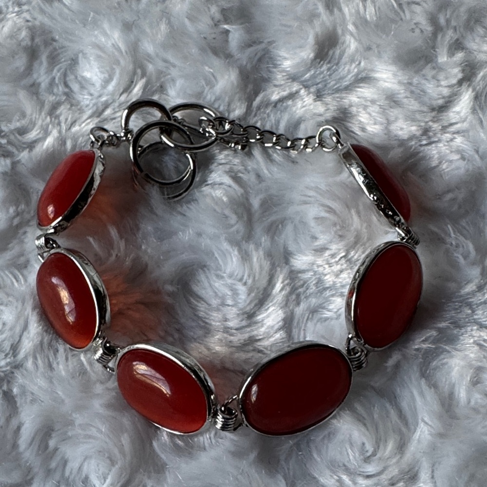 Elegant Red and Silver Bracelet